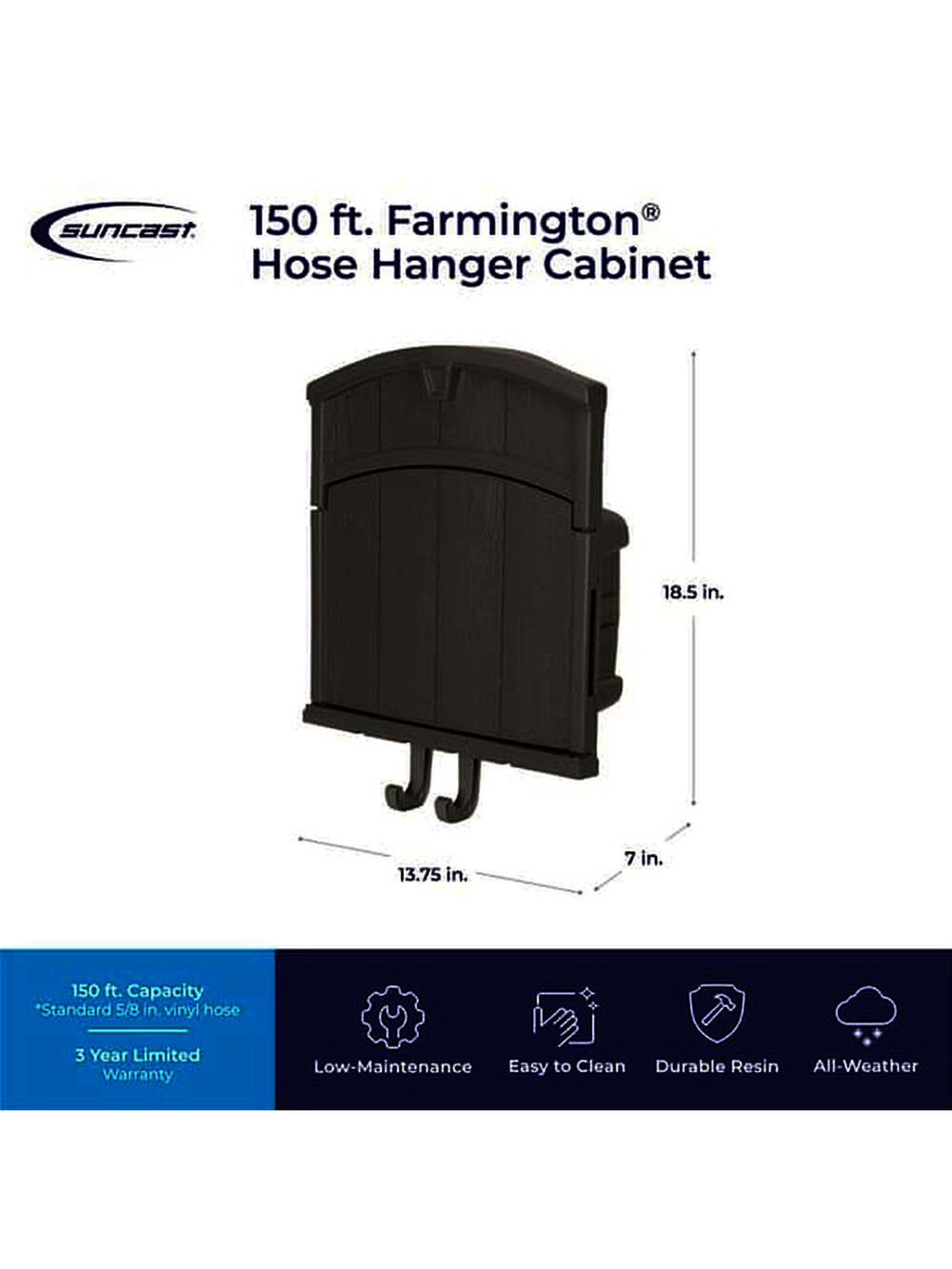 Suncast Hangout HH150 Outdoor Wall Mounted Garden Hose Holder with Shelf Taupe